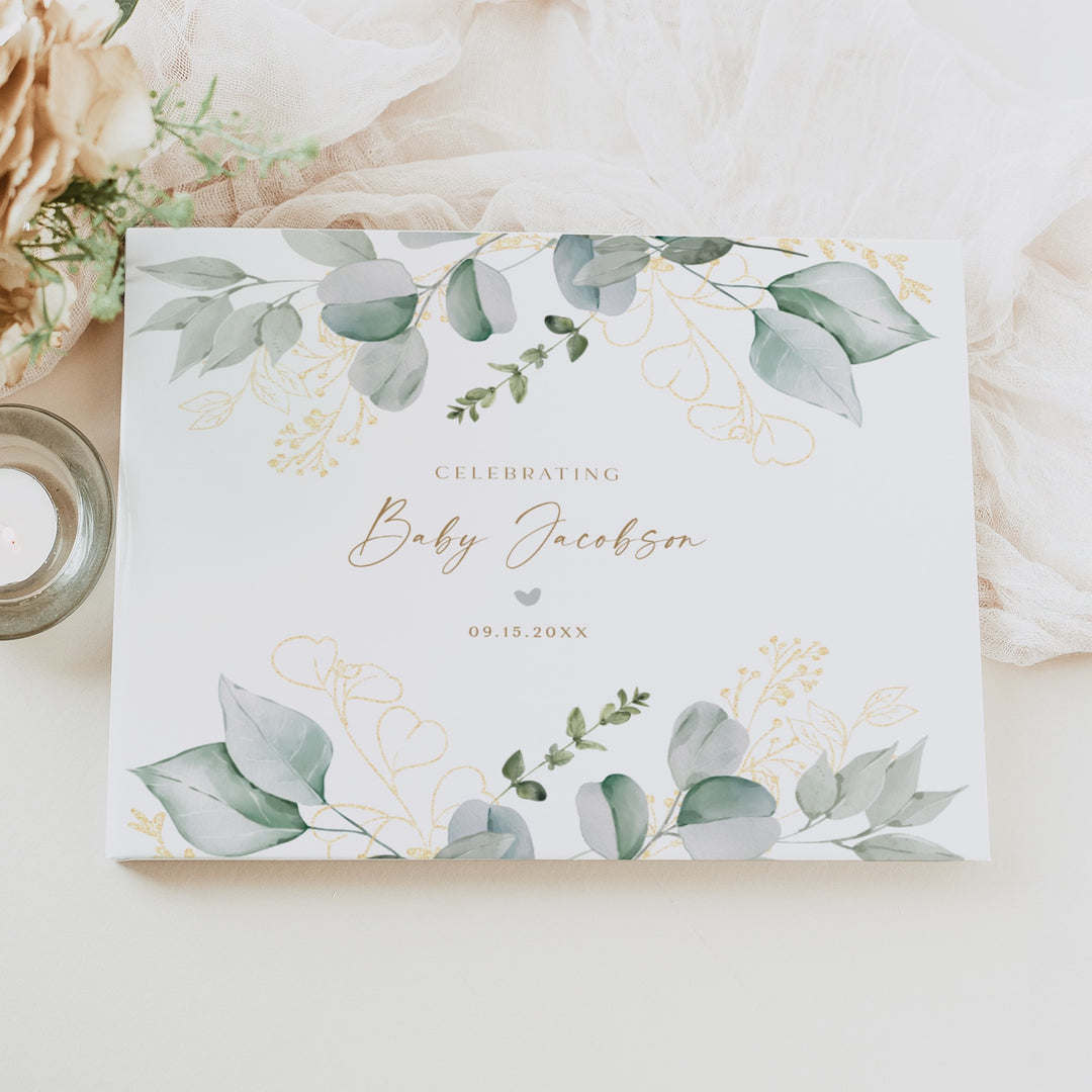 CALIA Greenery & Gold Baby Shower Guest Book Keepsake