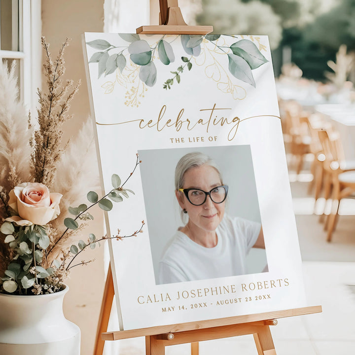 CALIA In Loving Memory Greenery Memorial Funeral Welcome Sign