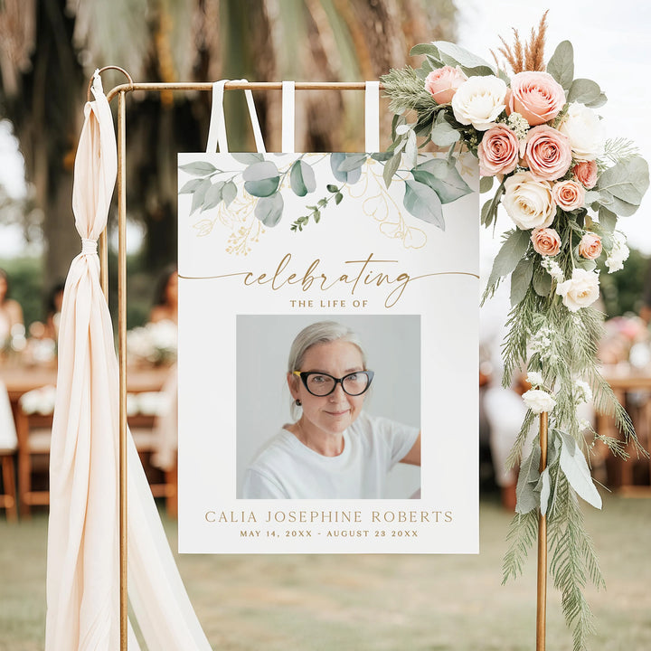 CALIA In Loving Memory Greenery Memorial Funeral Welcome Sign