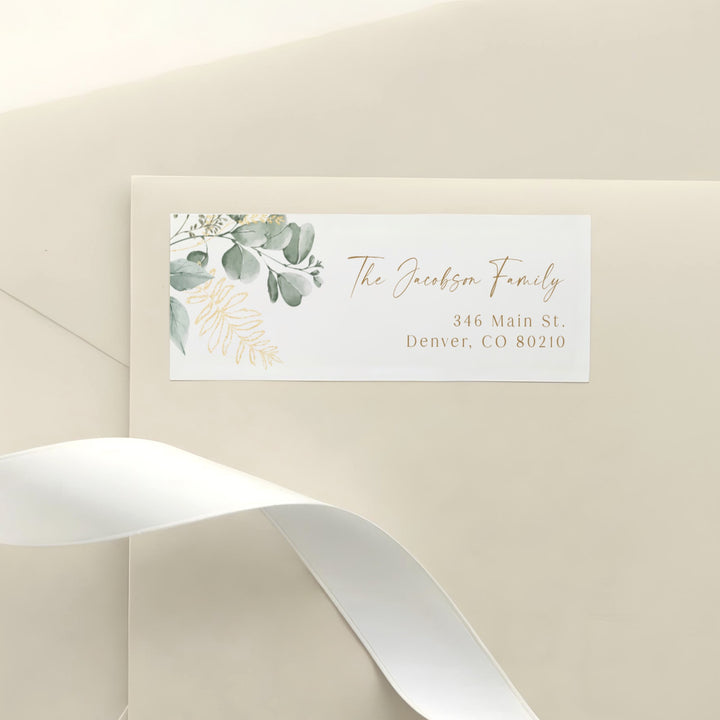CALIA Greenery & Gold Elegant Return Address Label