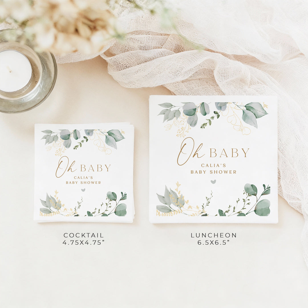 CALIA Personalized Greenery & Gold Oh Baby Elegant Baby Shower Napkins