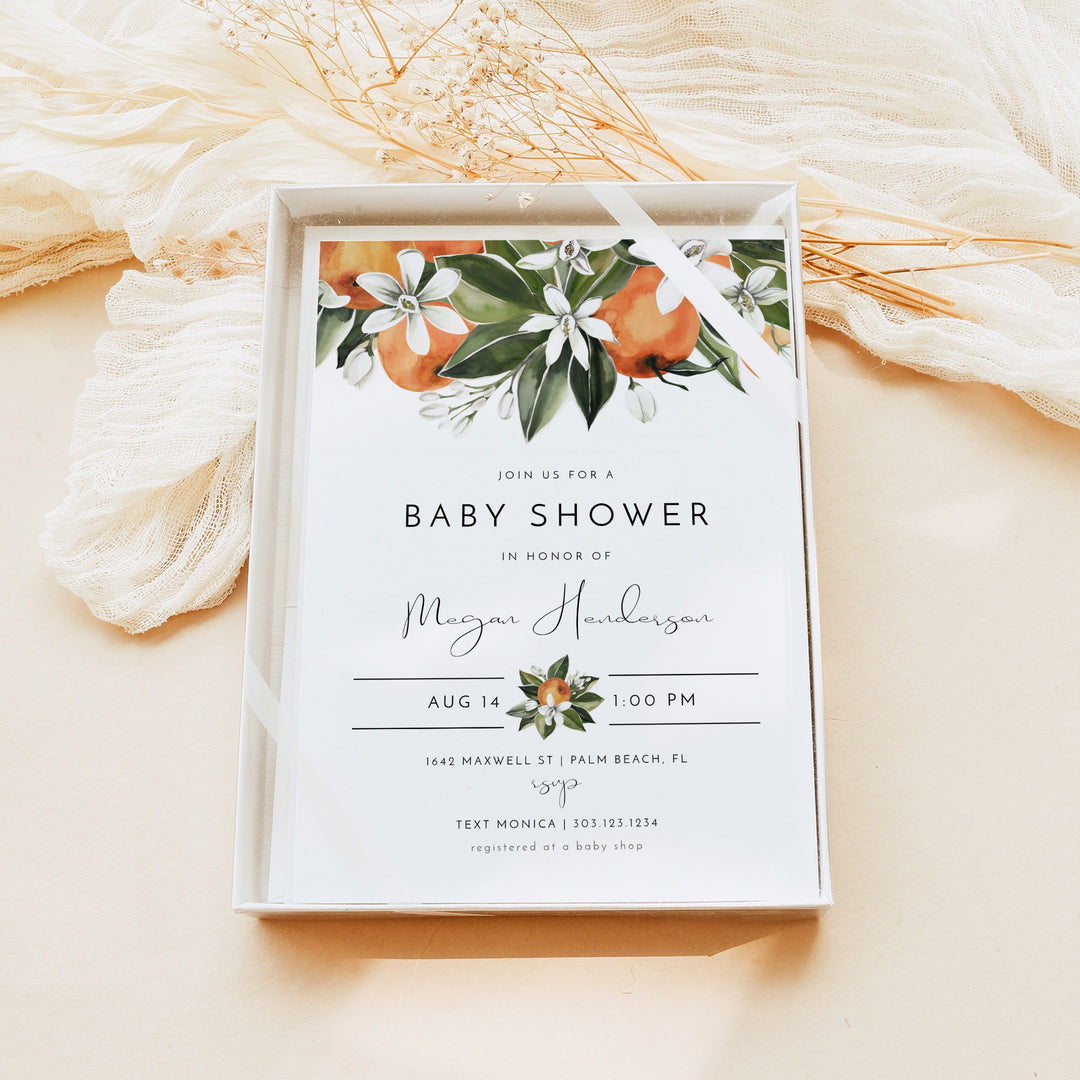 CALLIOPE Clementine Little Cutie On the Way Baby Shower Invitation Bundle