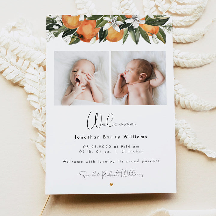 CALLIOPE Orange Blossom Gender Neutral Birth Announcement Photo Card