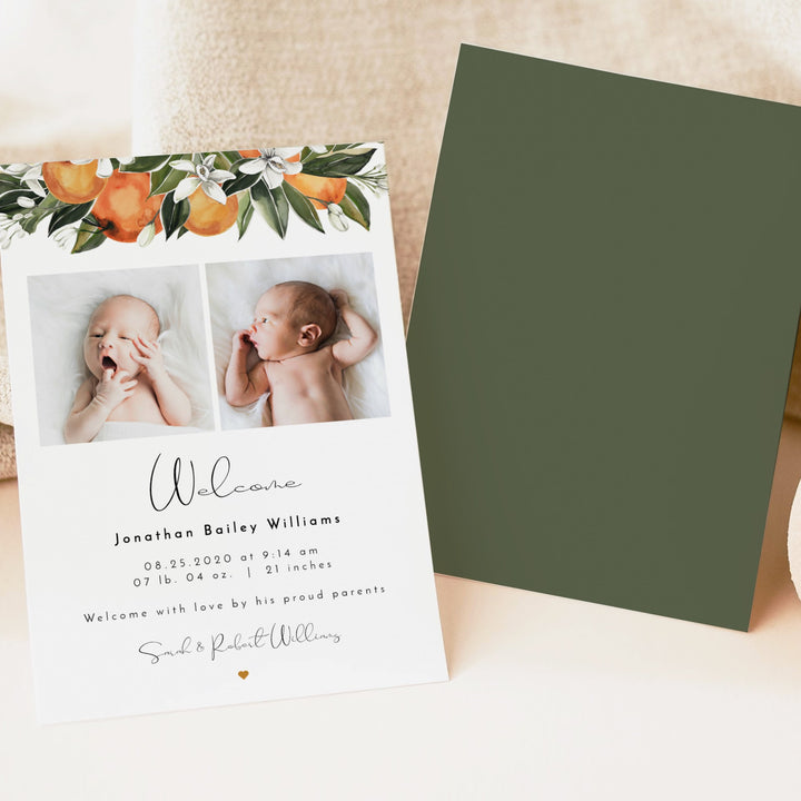 CALLIOPE Orange Blossom Gender Neutral Birth Announcement Photo Card