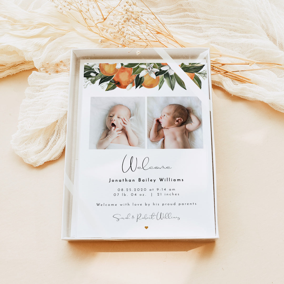 CALLIOPE Orange Blossom Gender Neutral Birth Announcement Photo Card