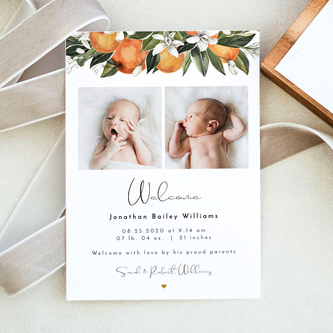 CALLIOPE Orange Blossom Gender Neutral Birth Announcement Photo Card