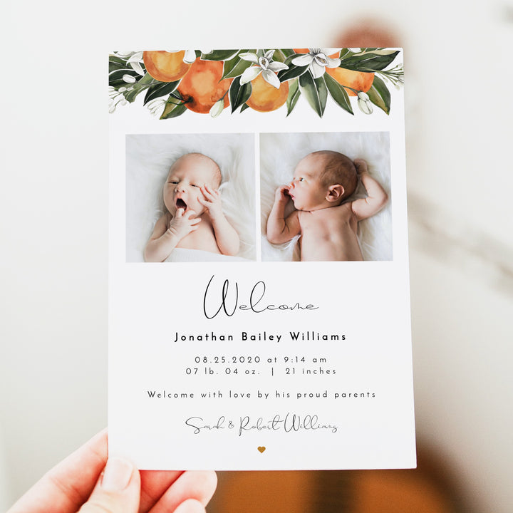 CALLIOPE Orange Blossom Gender Neutral Birth Announcement Photo Card