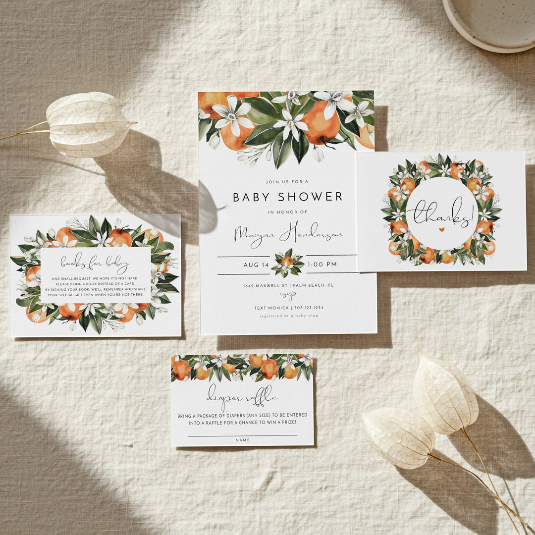 CALLIOPE Clementine Little Cutie On the Way Baby Shower Invitation Bundle