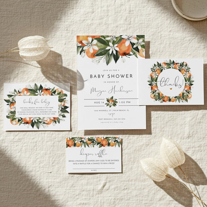 CALLIOPE Clementine Little Cutie On the Way Baby Shower Invitation Bundle