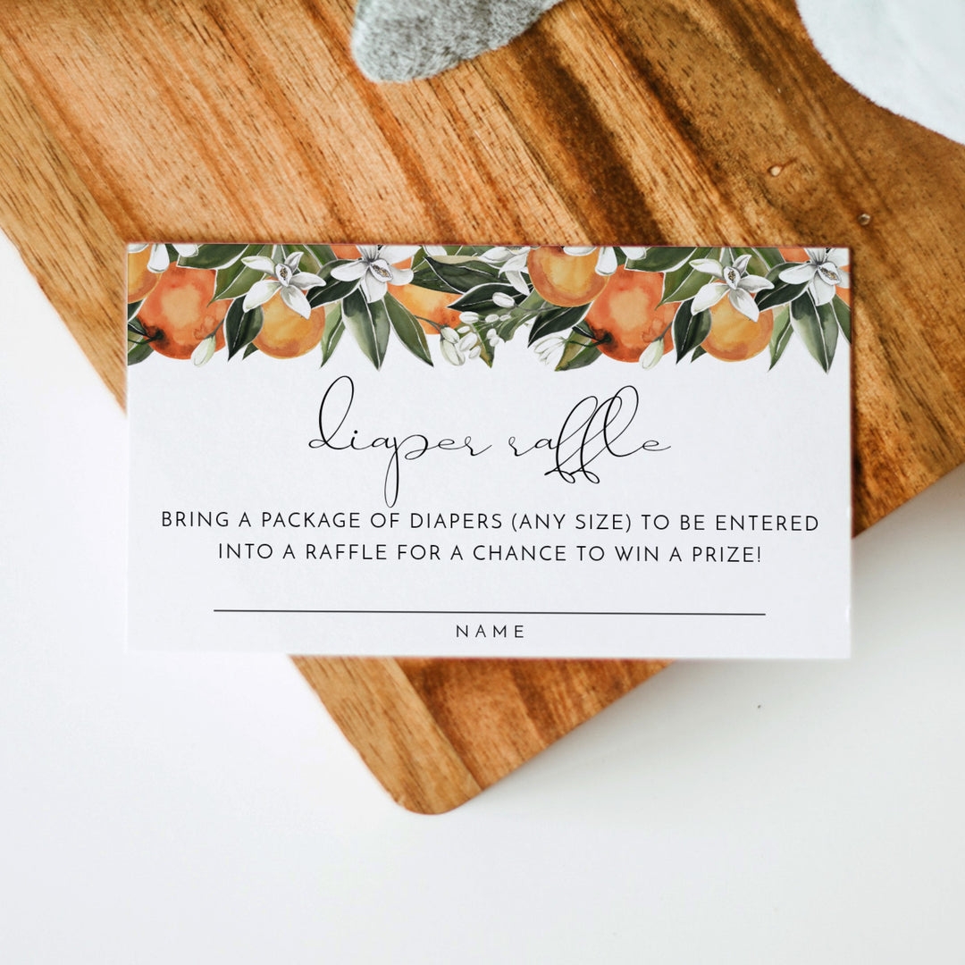 CALLIOPE Little Cutie On the Way Clementine Theme Baby Shower Diaper Raffle Card