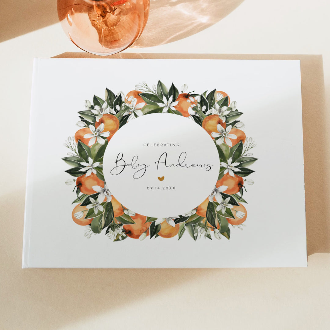 CALLIOPE Little Cutie on the Way Clementine Baby Shower Guest Book Keepsake