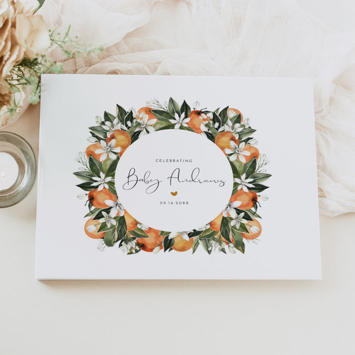 CALLIOPE Little Cutie on the Way Clementine Baby Shower Guest Book Keepsake