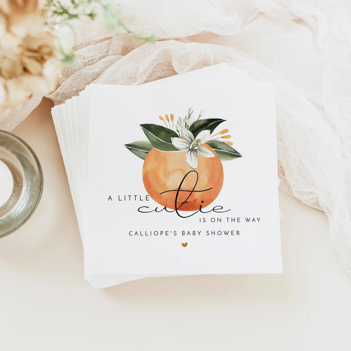 CALLIOPE Personalized Little Cutie On the Way Clementine Baby Shower Napkins