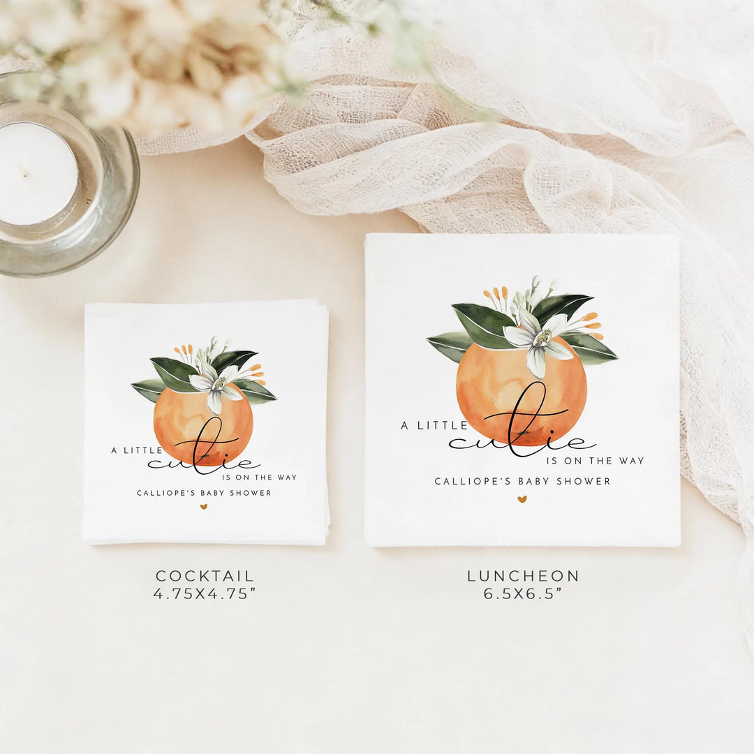 CALLIOPE Personalized Little Cutie On the Way Clementine Baby Shower Napkins