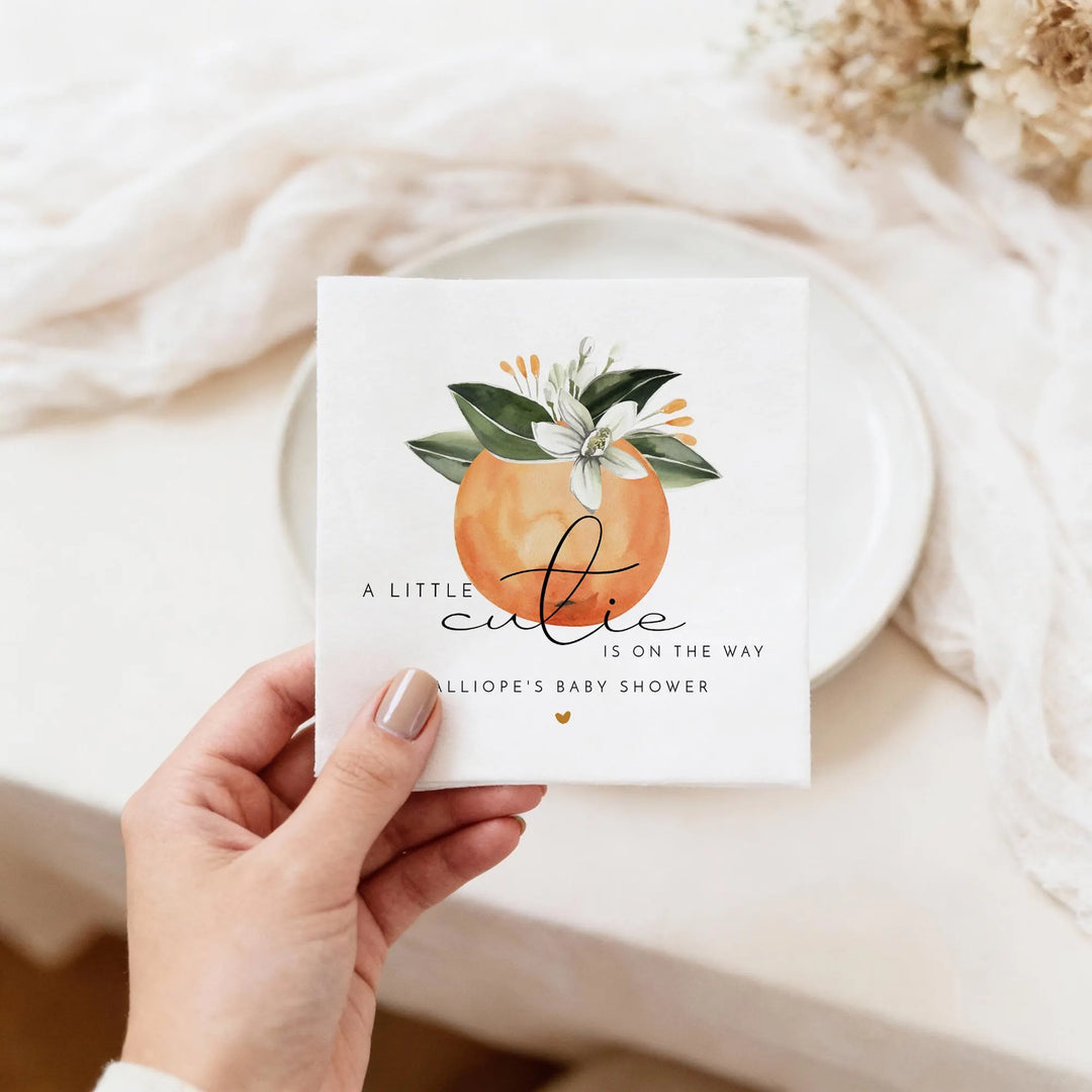 CALLIOPE Personalized Little Cutie On the Way Clementine Baby Shower Napkins