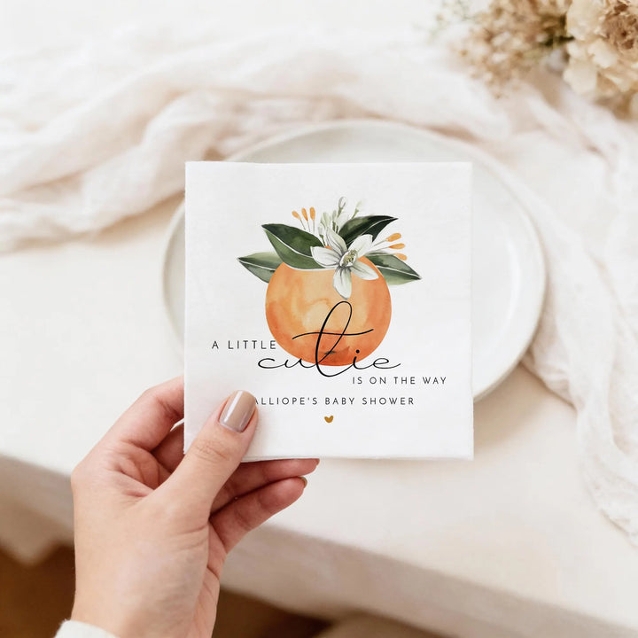 CALLIOPE Personalized Little Cutie On the Way Clementine Baby Shower Napkins