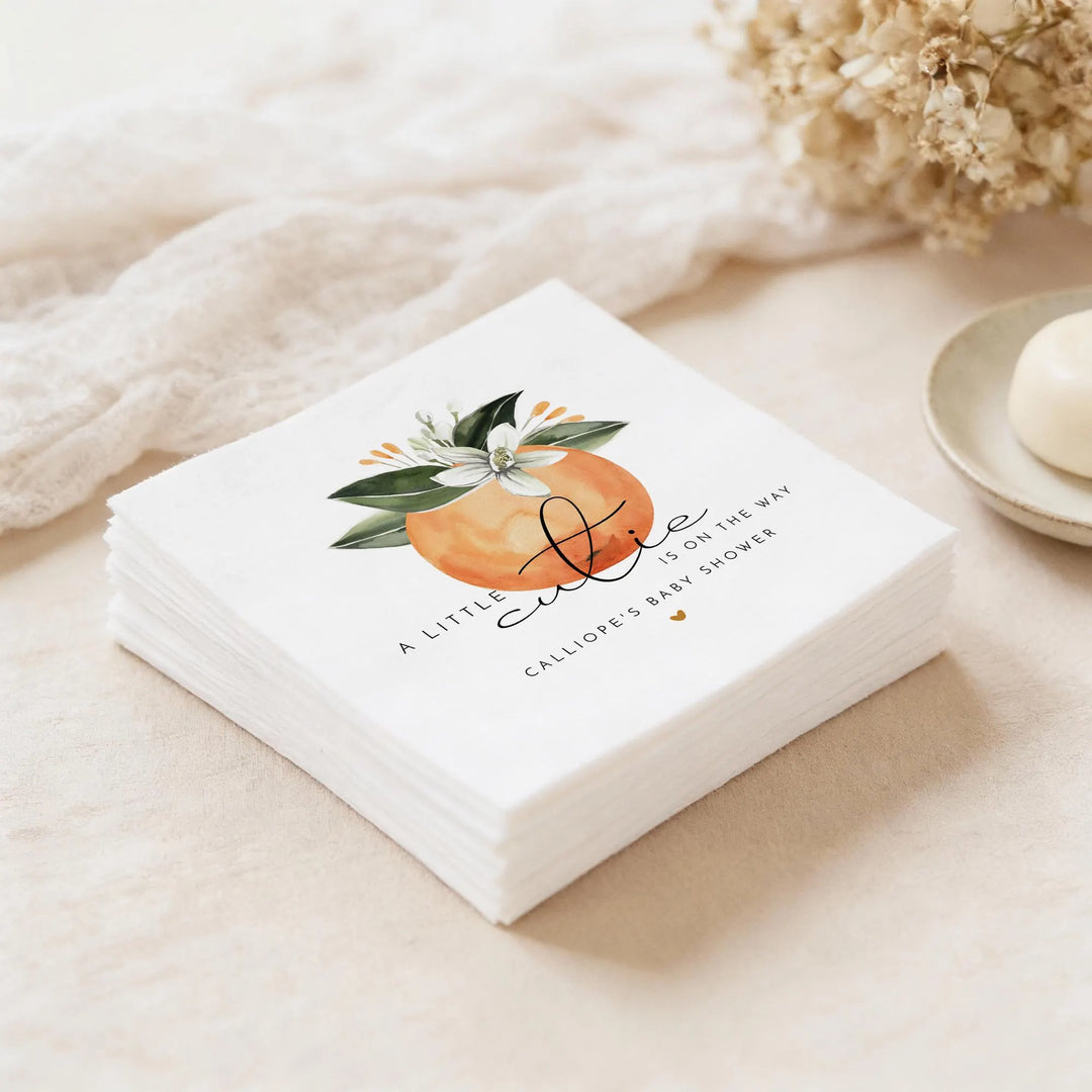 CALLIOPE Personalized Little Cutie On the Way Clementine Baby Shower Napkins