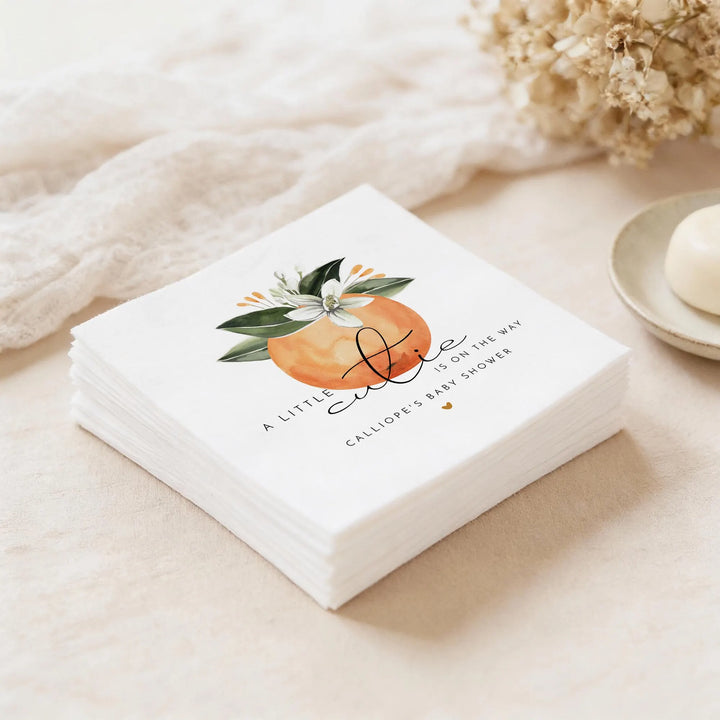 CALLIOPE Personalized Little Cutie On the Way Clementine Baby Shower Napkins