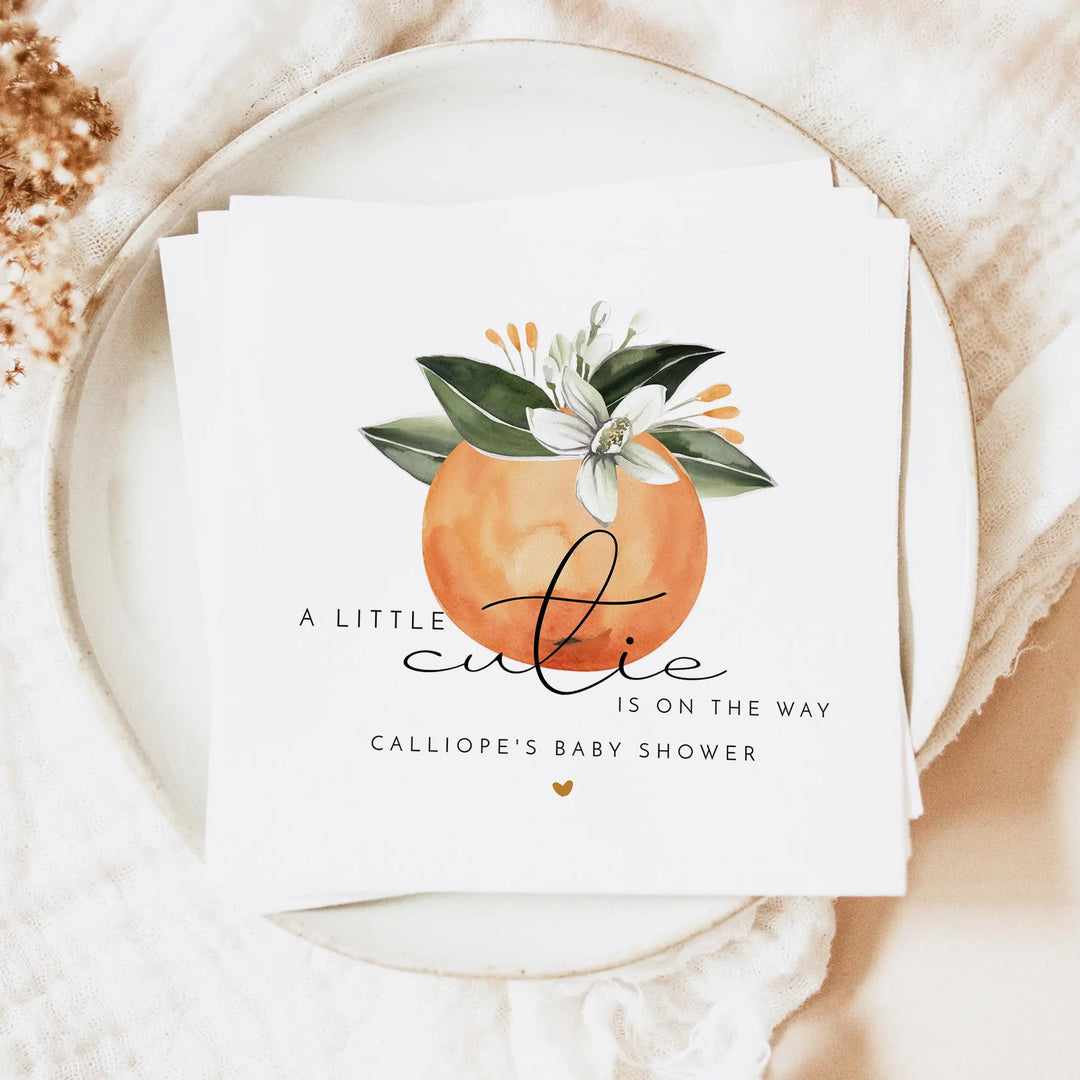 CALLIOPE Personalized Little Cutie On the Way Clementine Baby Shower Napkins