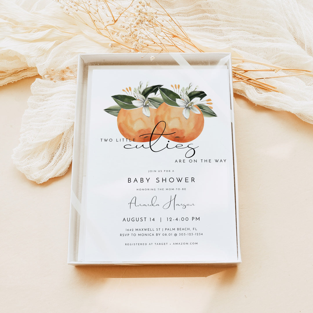 CALLIOPE Two Little Cuties On the Way Clementine Twin Invitation