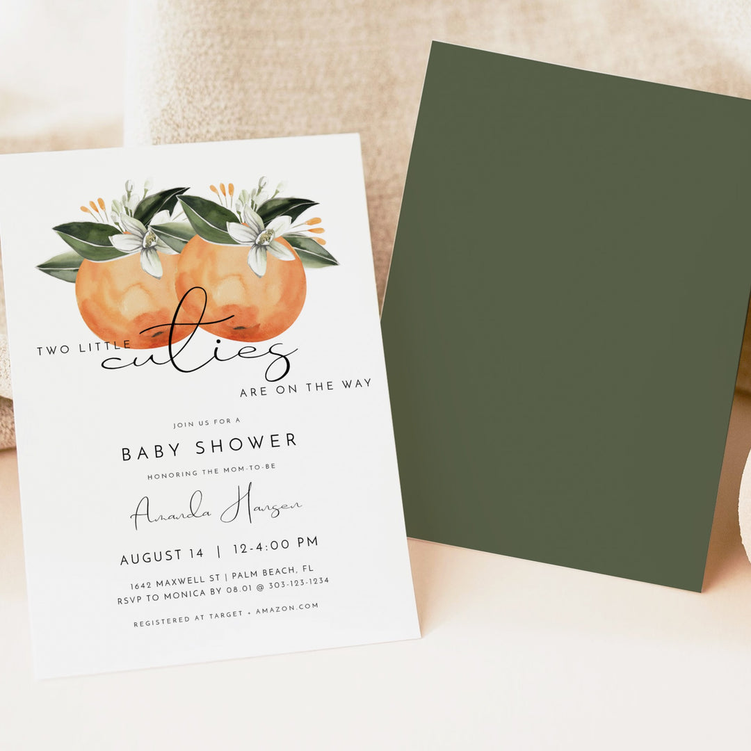 CALLIOPE Two Little Cuties On the Way Clementine Twin Invitation