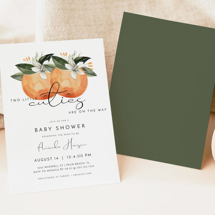 CALLIOPE Two Little Cuties On the Way Clementine Twin Invitation