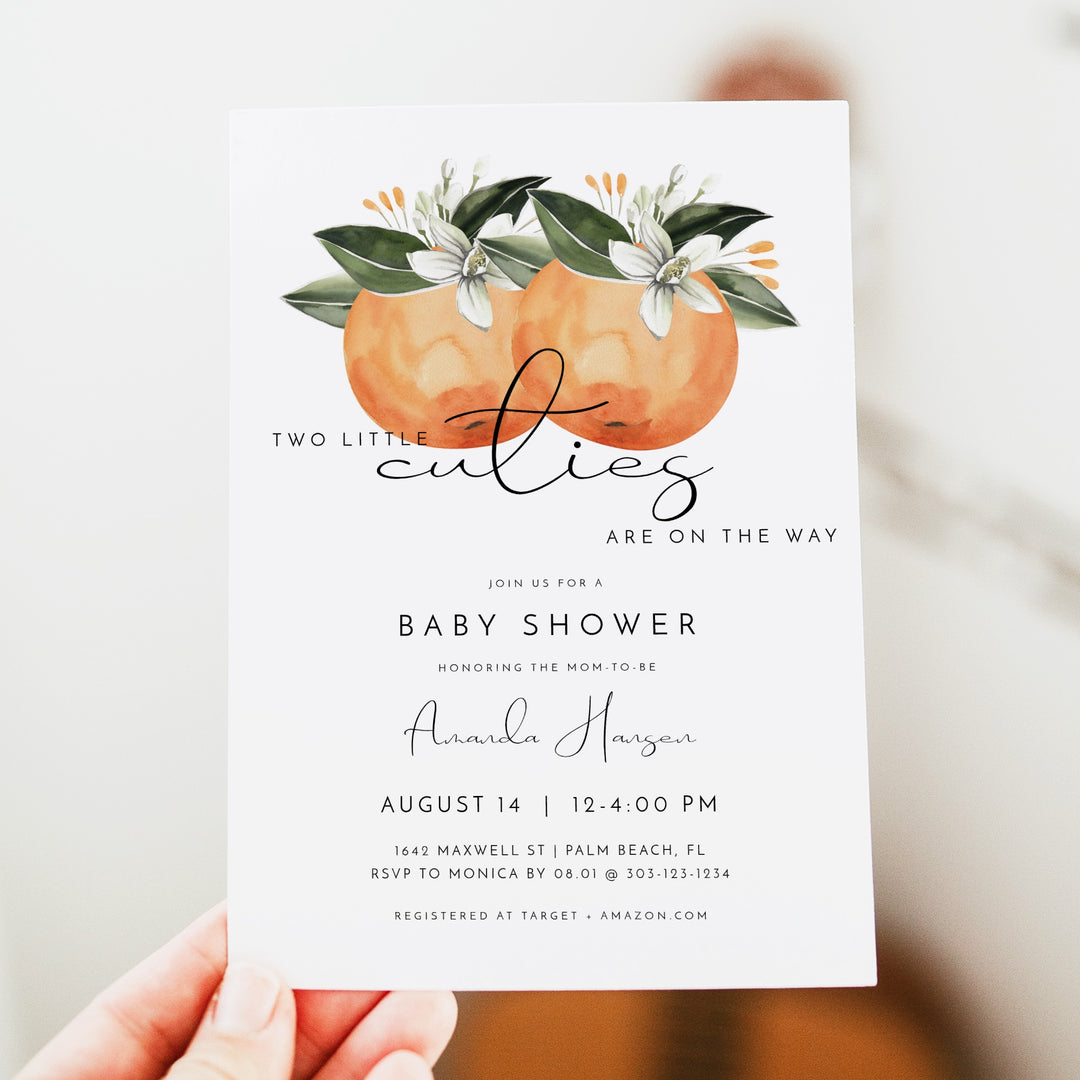 CALLIOPE Two Little Cuties On the Way Clementine Twin Invitation