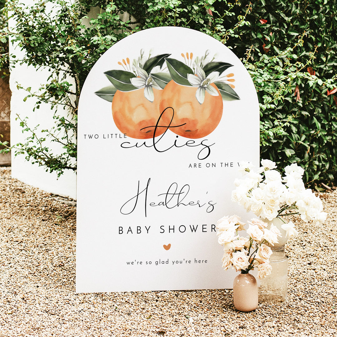 CALLIOPE Two Little Cuties On the Way Clementine Twin Baby Shower Welcome Sign