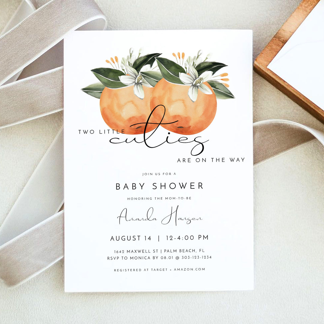 CALLIOPE Two Little Cuties On the Way Clementine Twin Invitation