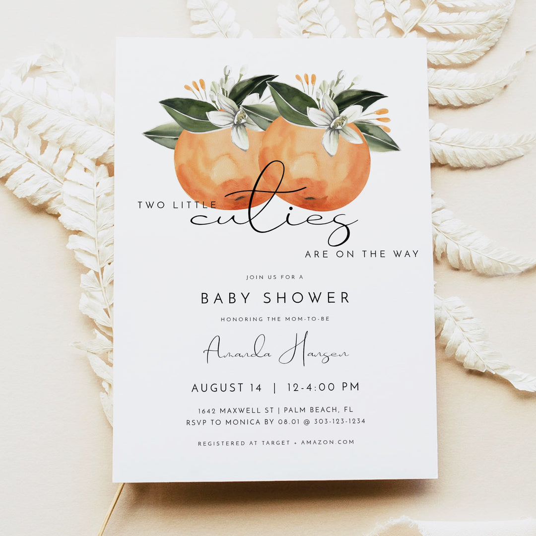 CALLIOPE Two Little Cuties On the Way Clementine Twin Invitation