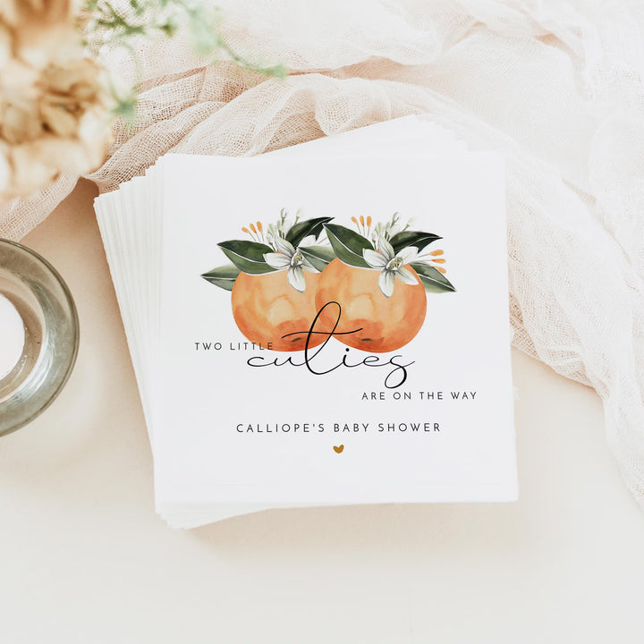 CALLIOPE Personalized Two Little Cutie On the Way Clementine Twin Baby Shower Napkins