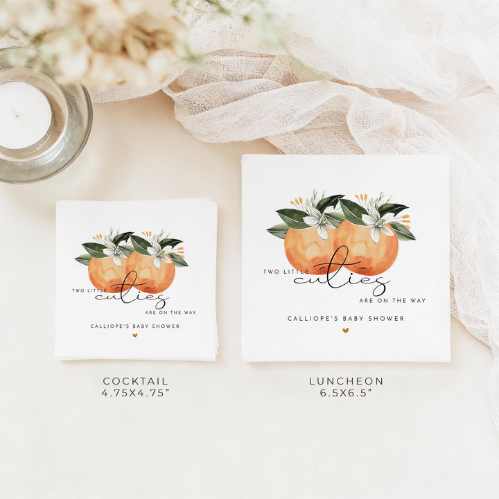 CALLIOPE Personalized Two Little Cutie On the Way Clementine Twin Baby Shower Napkins