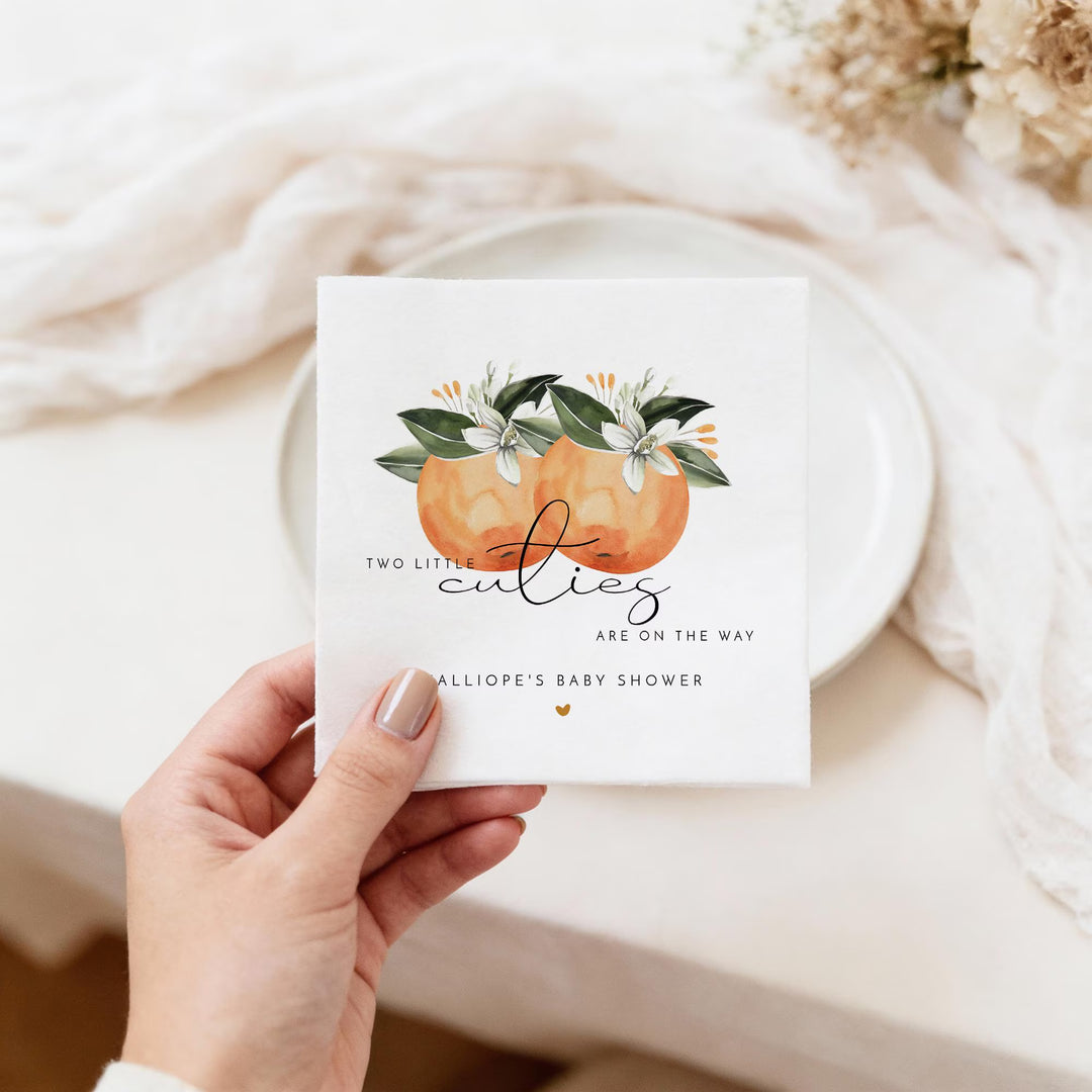 CALLIOPE Personalized Two Little Cutie On the Way Clementine Twin Baby Shower Napkins