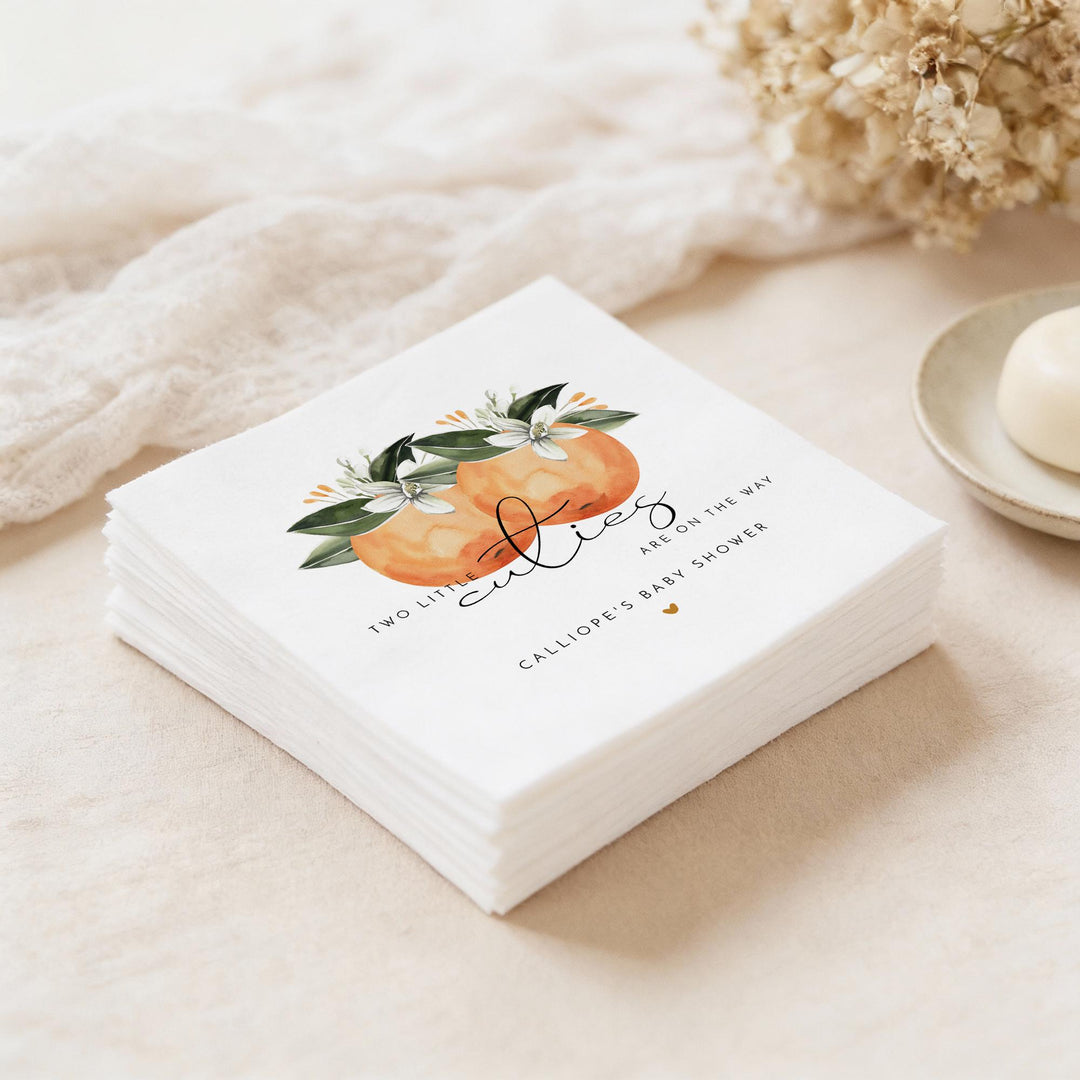 CALLIOPE Personalized Two Little Cutie On the Way Clementine Twin Baby Shower Napkins