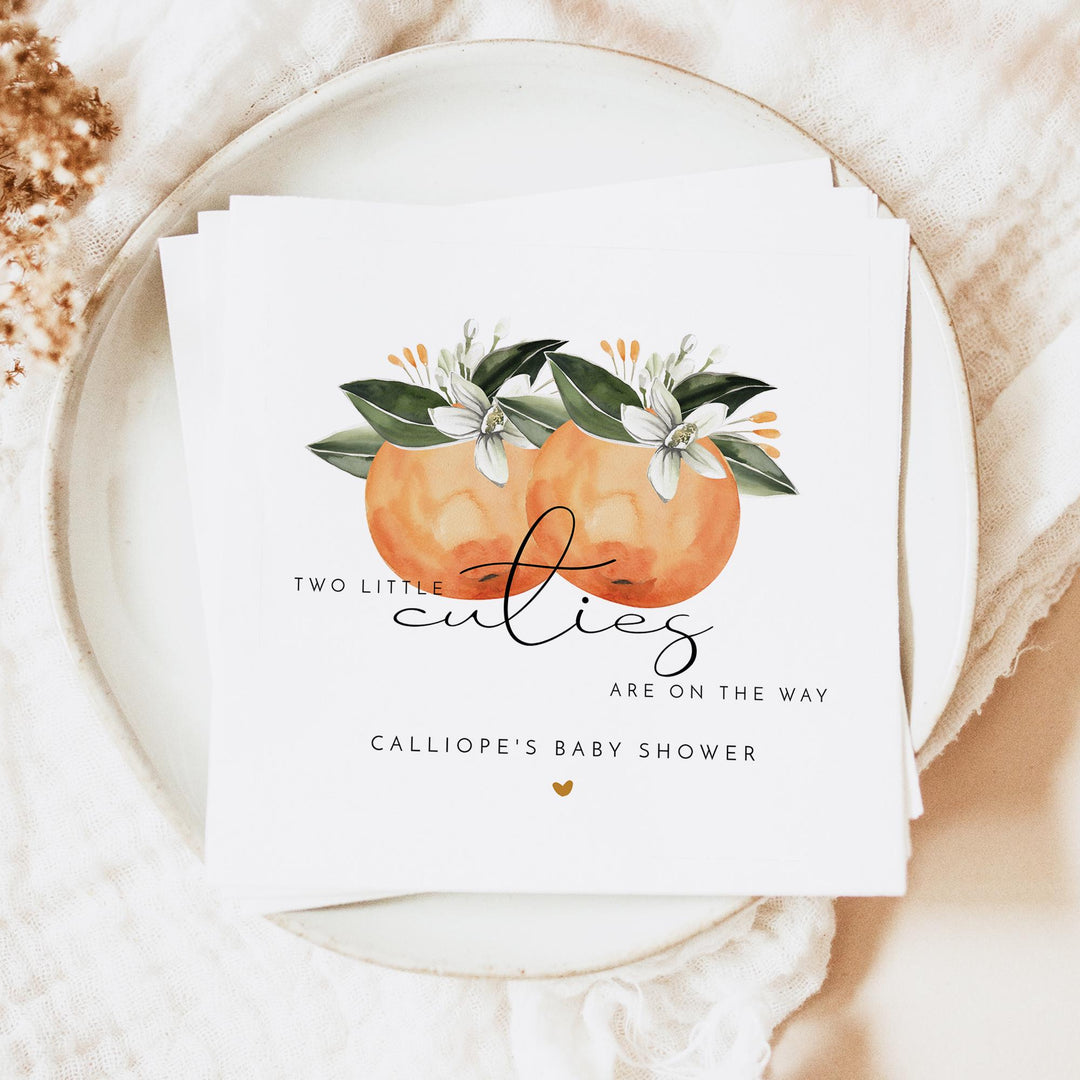 CALLIOPE Personalized Two Little Cutie On the Way Clementine Twin Baby Shower Napkins