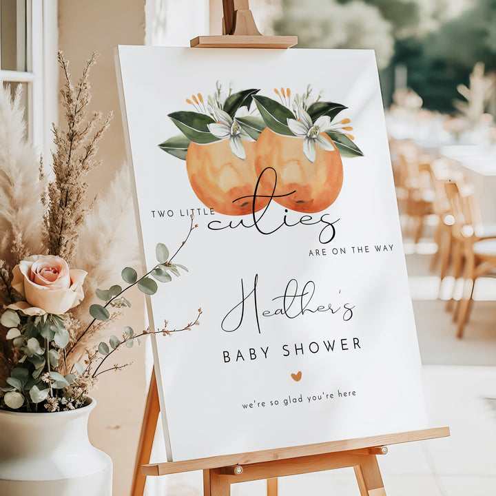CALLIOPE Two Little Cuties On the Way Clementine Twin Baby Shower Welcome Sign