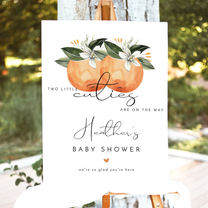 CALLIOPE Two Little Cuties On the Way Clementine Twin Baby Shower Welcome Sign