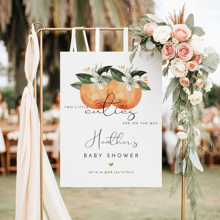 CALLIOPE Two Little Cuties On the Way Clementine Twin Baby Shower Welcome Sign