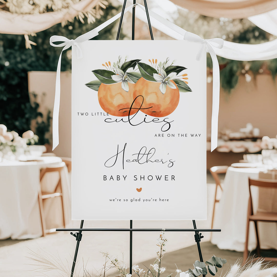 CALLIOPE Two Little Cuties On the Way Clementine Twin Baby Shower Welcome Sign