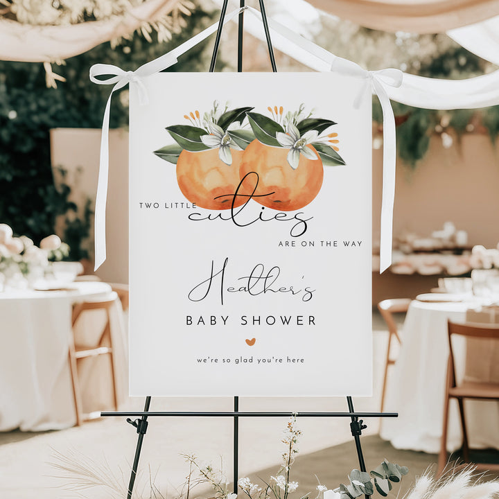 CALLIOPE Two Little Cuties On the Way Clementine Twin Baby Shower Welcome Sign