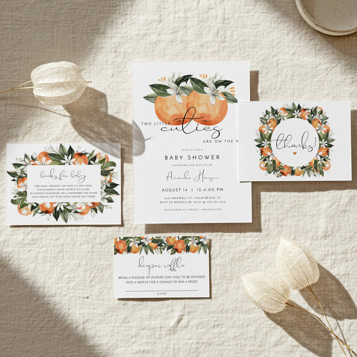 CALLIOPE Two Little Cuties On the Way Twin Baby Shower Invitation Bundle