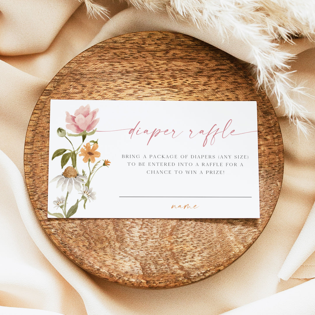 CAMILLA Wildflower Floral Baby Shower Diaper Raffle Card