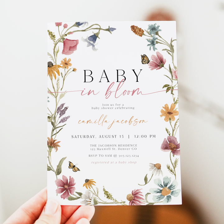 CAMILLA Baby in Bloom Wildflower Baby Shower Invitation Set