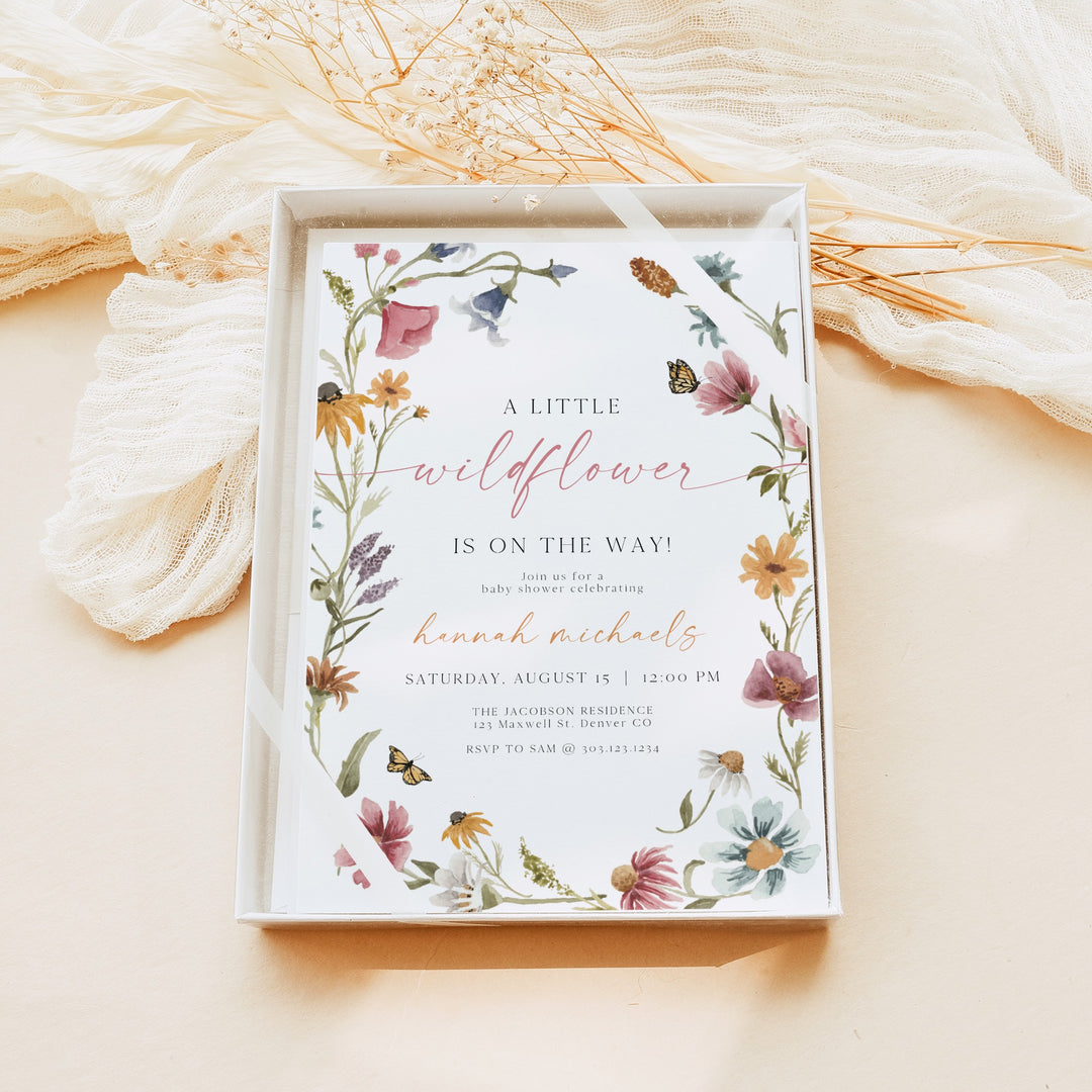 CAMILLA A Little Wildflower Floral Baby Shower Invitation Set