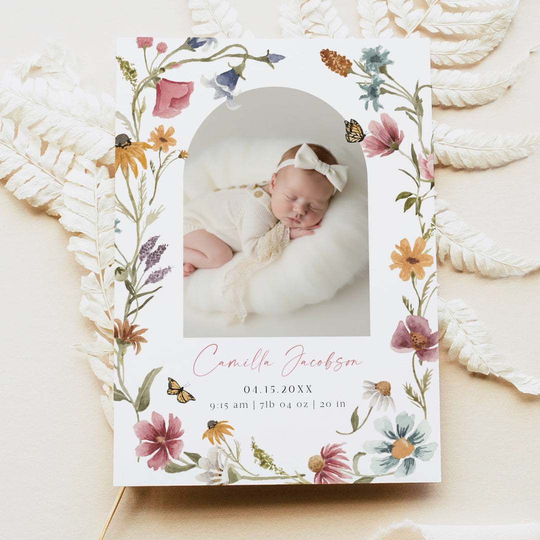 CAMILLA Wildflower Floral Baby Girl Birth Announcement Photo Card