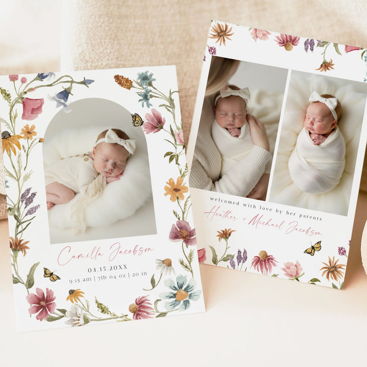 CAMILLA Wildflower Floral Baby Girl Birth Announcement Photo Card