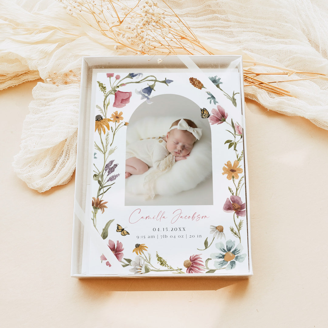 CAMILLA Wildflower Floral Baby Girl Birth Announcement Photo Card