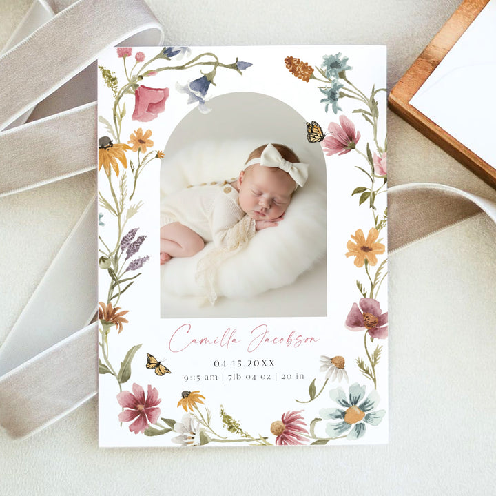 CAMILLA Wildflower Floral Baby Girl Birth Announcement Photo Card