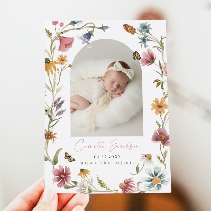 CAMILLA Wildflower Floral Baby Girl Birth Announcement Photo Card