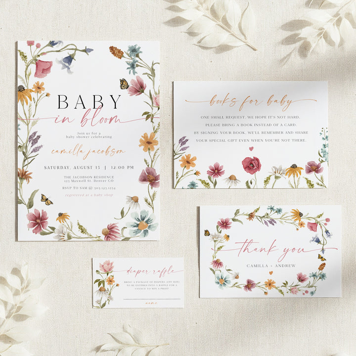 CAMILLA Baby in Bloom Wildflower Baby Shower Invitation Set